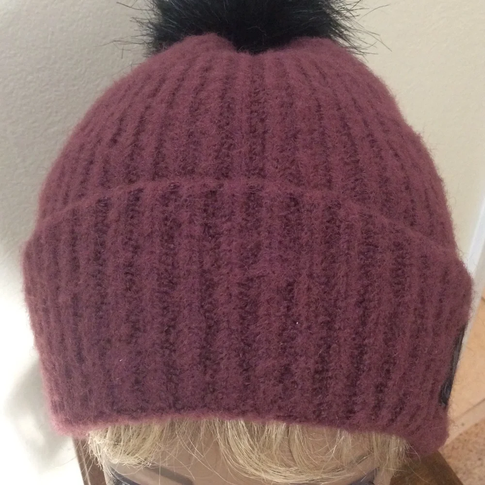 Columbia Faux Fur Pompom Knit Cuff Beanie OS